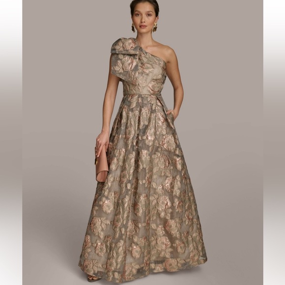 Donna Karan Dresses & Skirts - Donna Karan New York One-Shoulder Metallic Jacquard Gown, SIZE 12